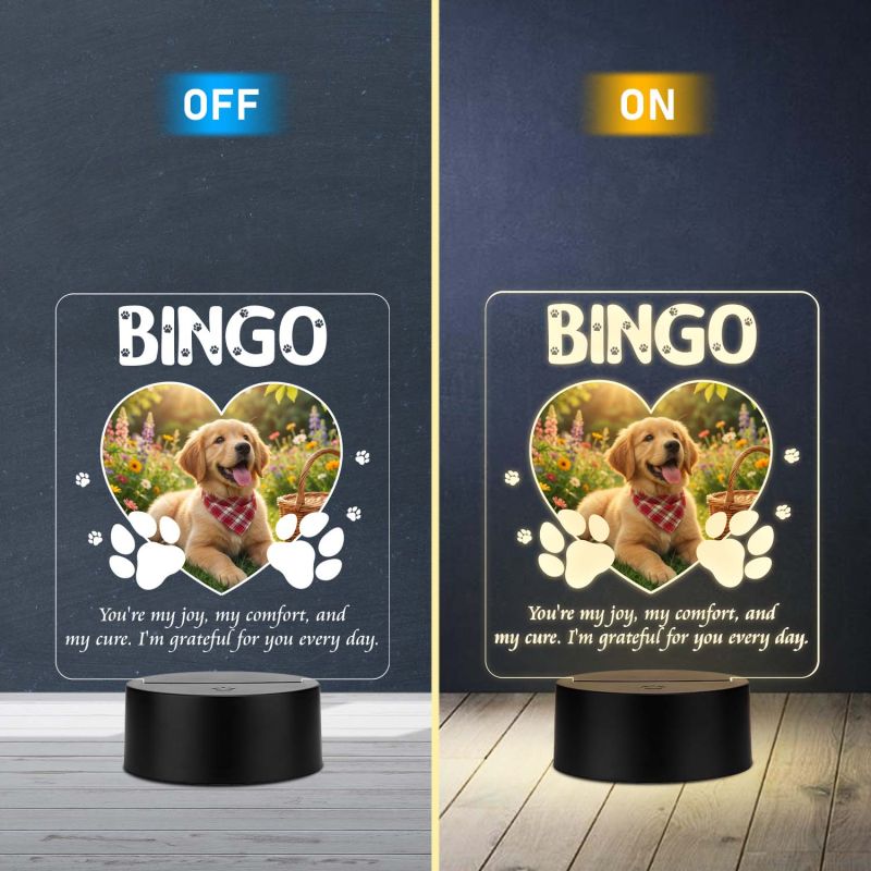 Personalized Pet Photo LED Night Light Custom with Dog Picture & Name Unique Pet Memorial & Celebration Gift for Dog Lovers – Warm White LED Base for Home Decor